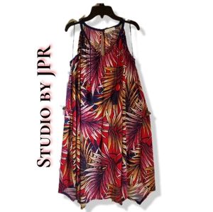 STUDIO JPR Womens Tropical Floral Sun Dress with Pom Pom Tassels Size Small